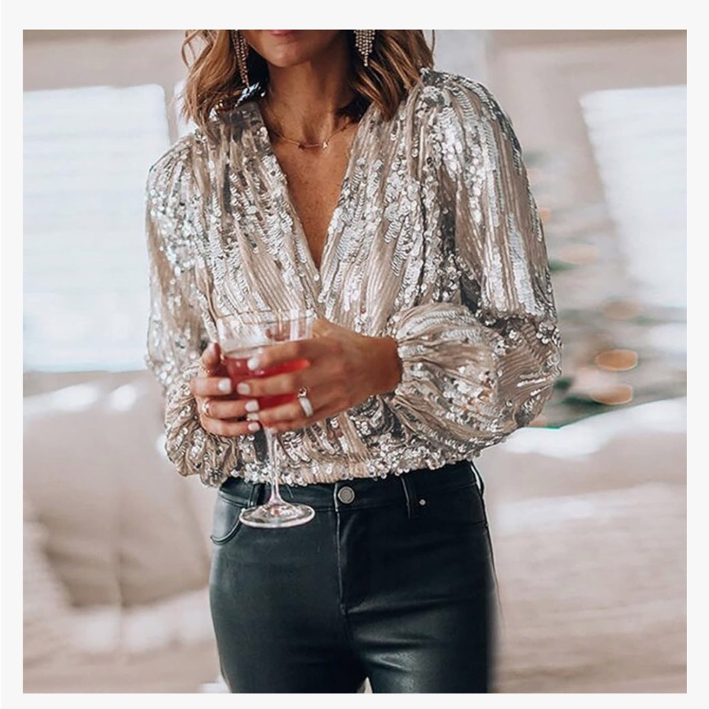 NWOT Silver Sequin Blouse